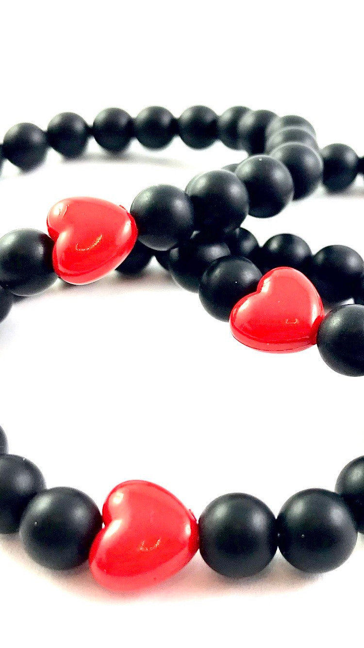 Korálkové náramky sada 3 ks so srdiečkami čierne-Bracelets-DIARA-DIARA.sk
