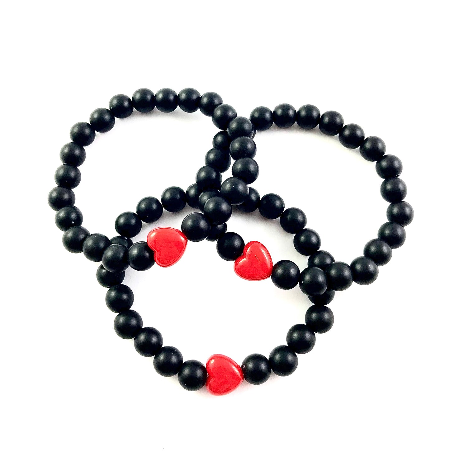Korálkové náramky sada 3 ks so srdiečkami čierne-Bracelets-DIARA-DIARA.sk