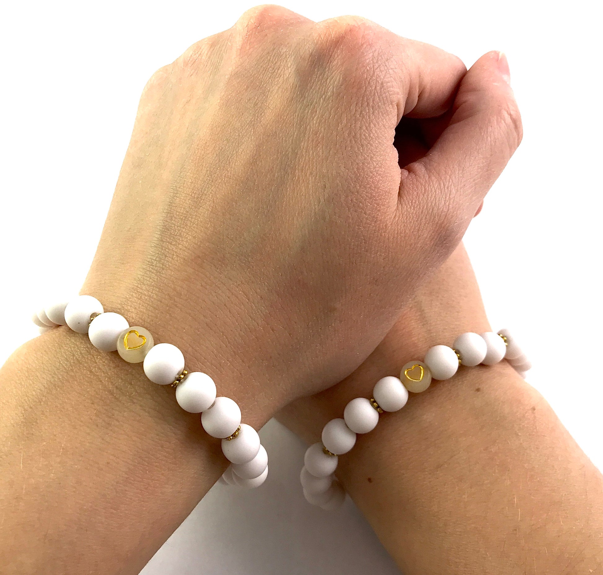 Korálkové náramky set 2 ks biele so srdiečkami-Bracelets-DIARAfashion-DIARA.sk