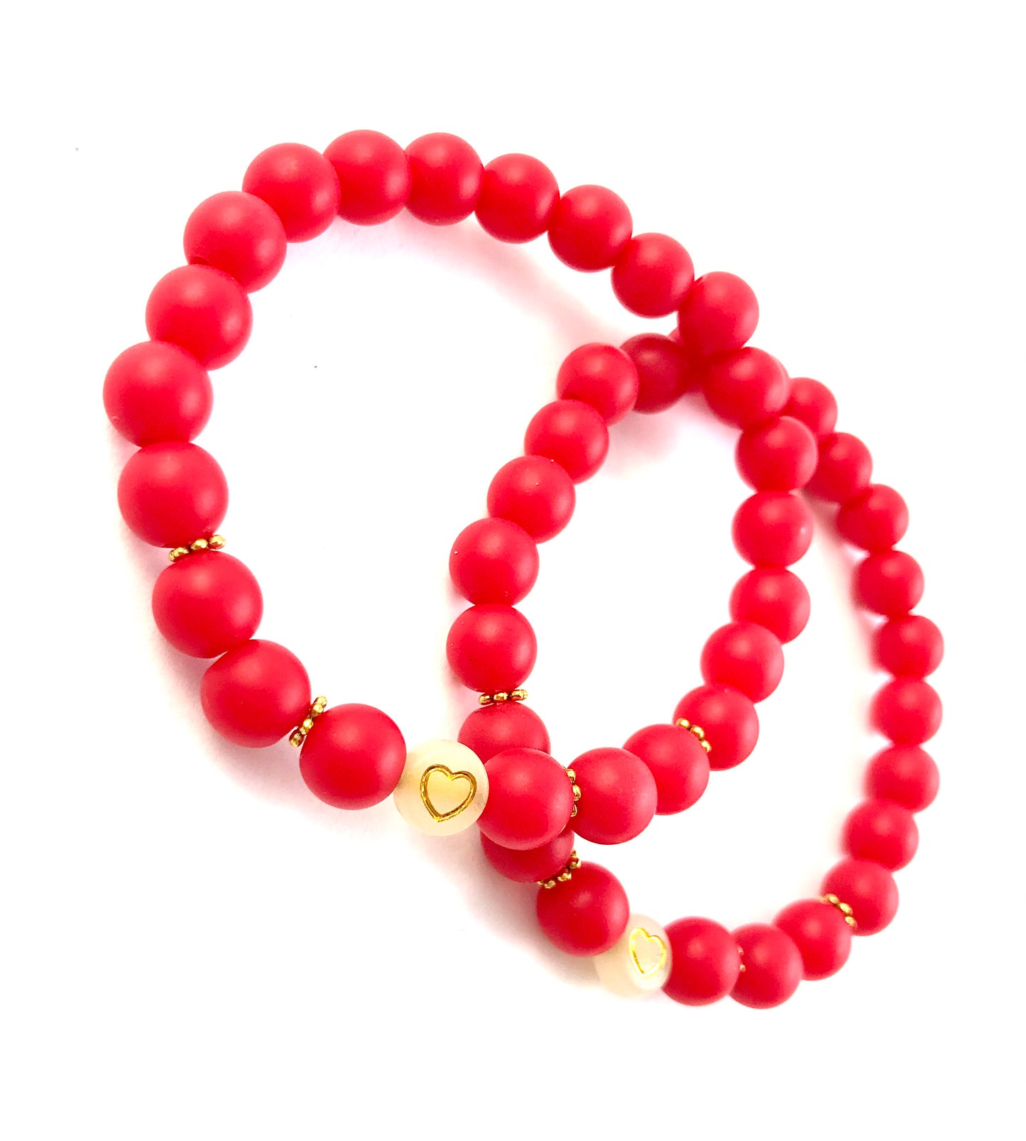 Korálkové náramky set 2 ks červené so srdiečkami-Bracelets-DIARAfashion-DIARA.sk
