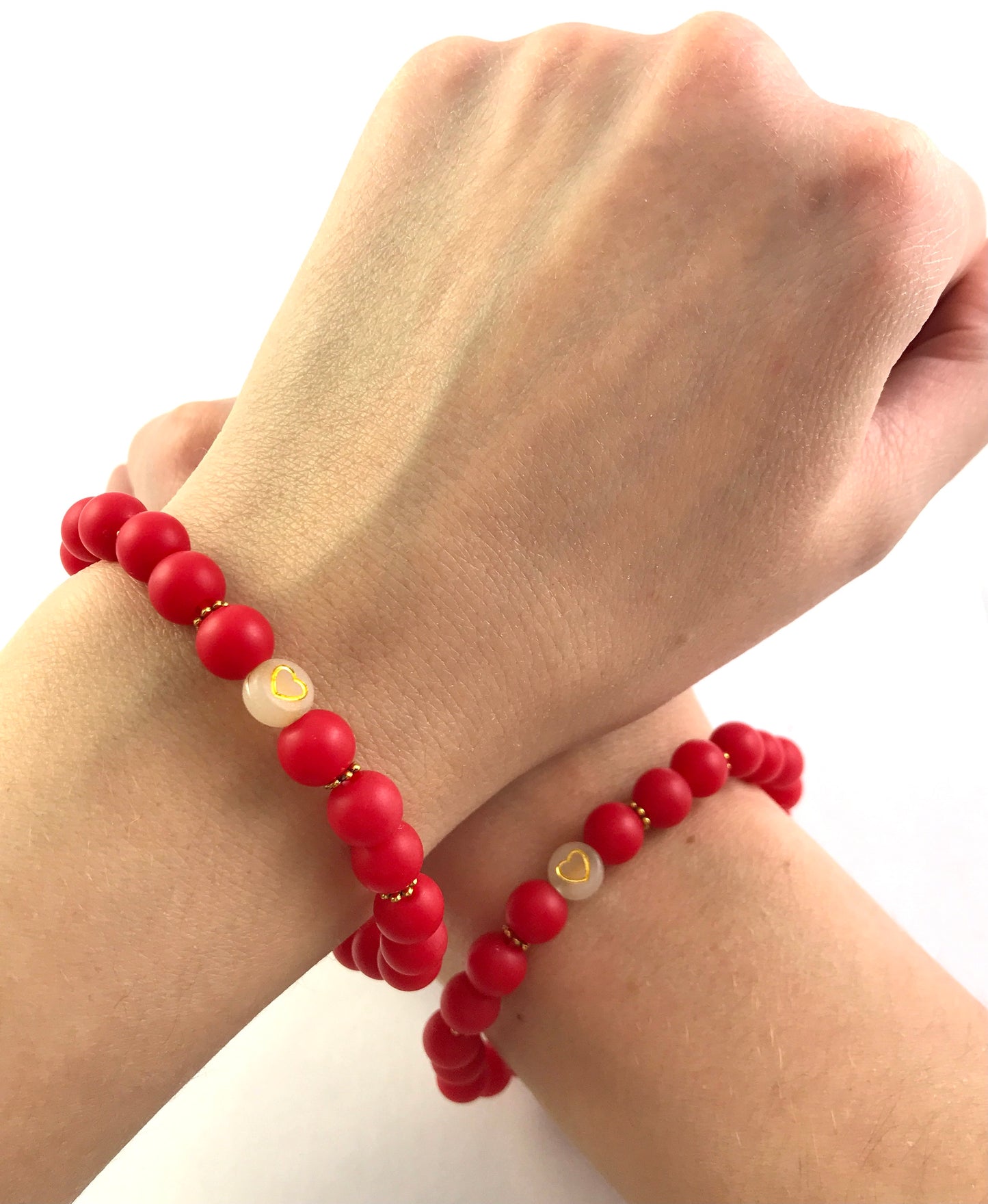 Korálkové náramky set 2 ks červené so srdiečkami-Bracelets-DIARAfashion-DIARA.sk