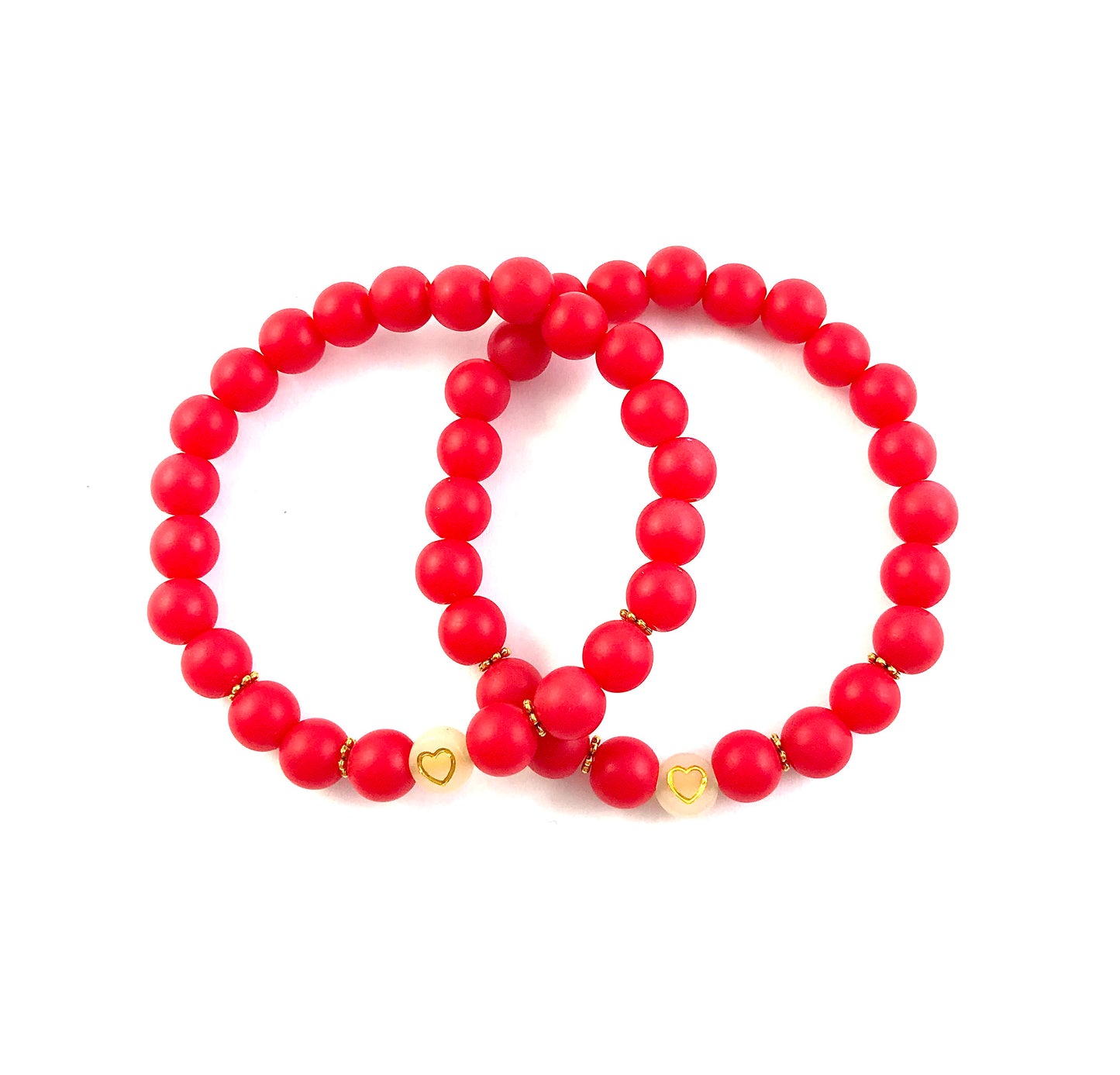 Korálkové náramky set 2 ks červené so srdiečkami-Bracelets-DIARAfashion-DIARA.sk