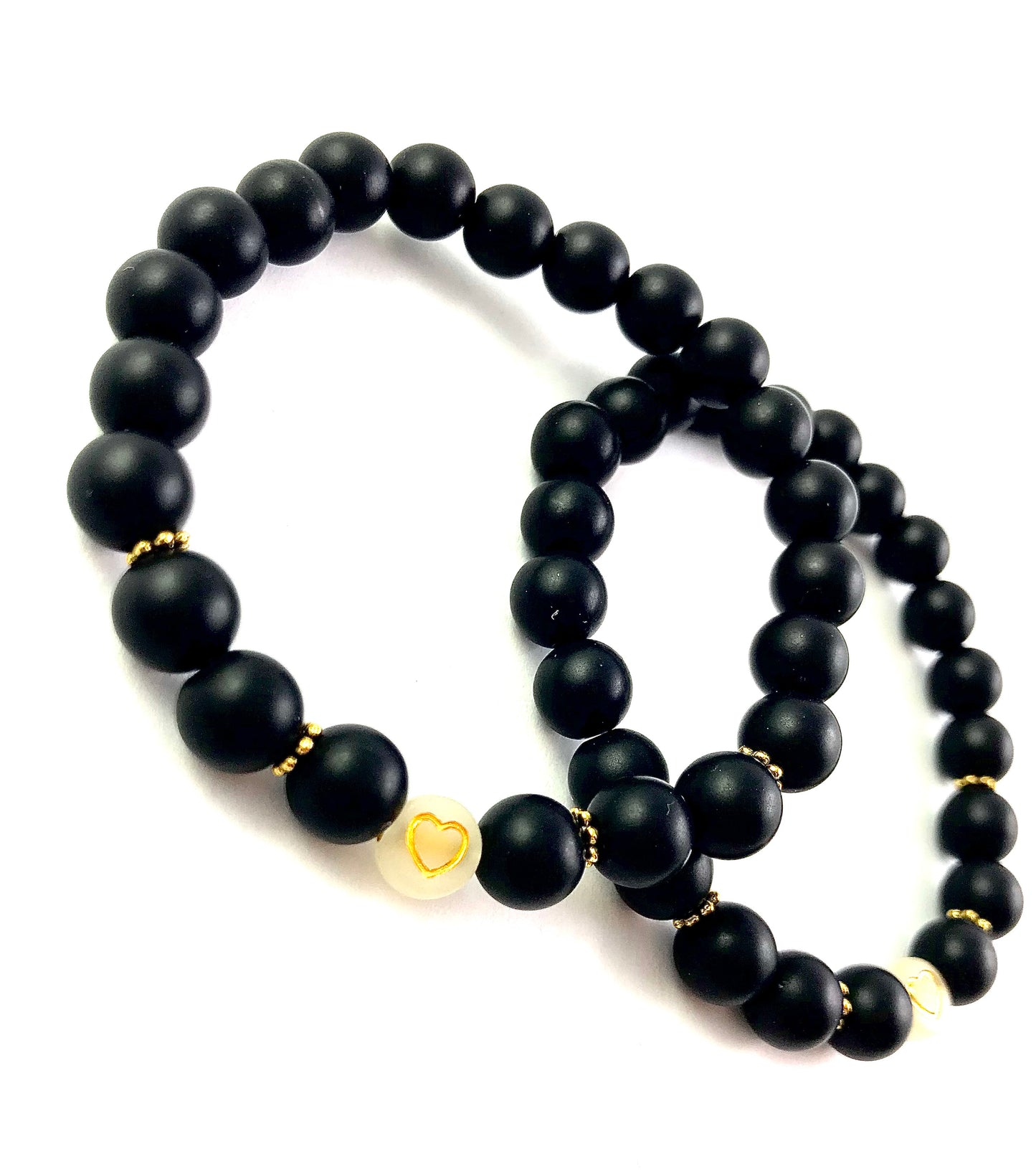 Korálkové náramky set 2 ks čierne so srdiečkami-Bracelets-DIARAfashion-DIARA.sk