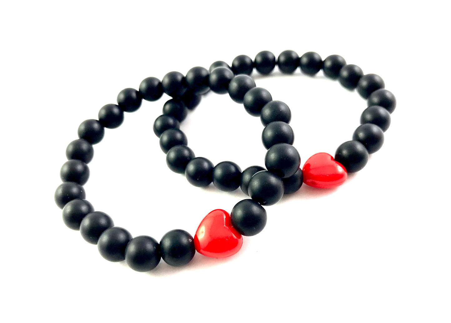 Korálkové náramky set 2 ks čierne so srdiečkami-Bracelets-DIARAfashion-DIARA.sk