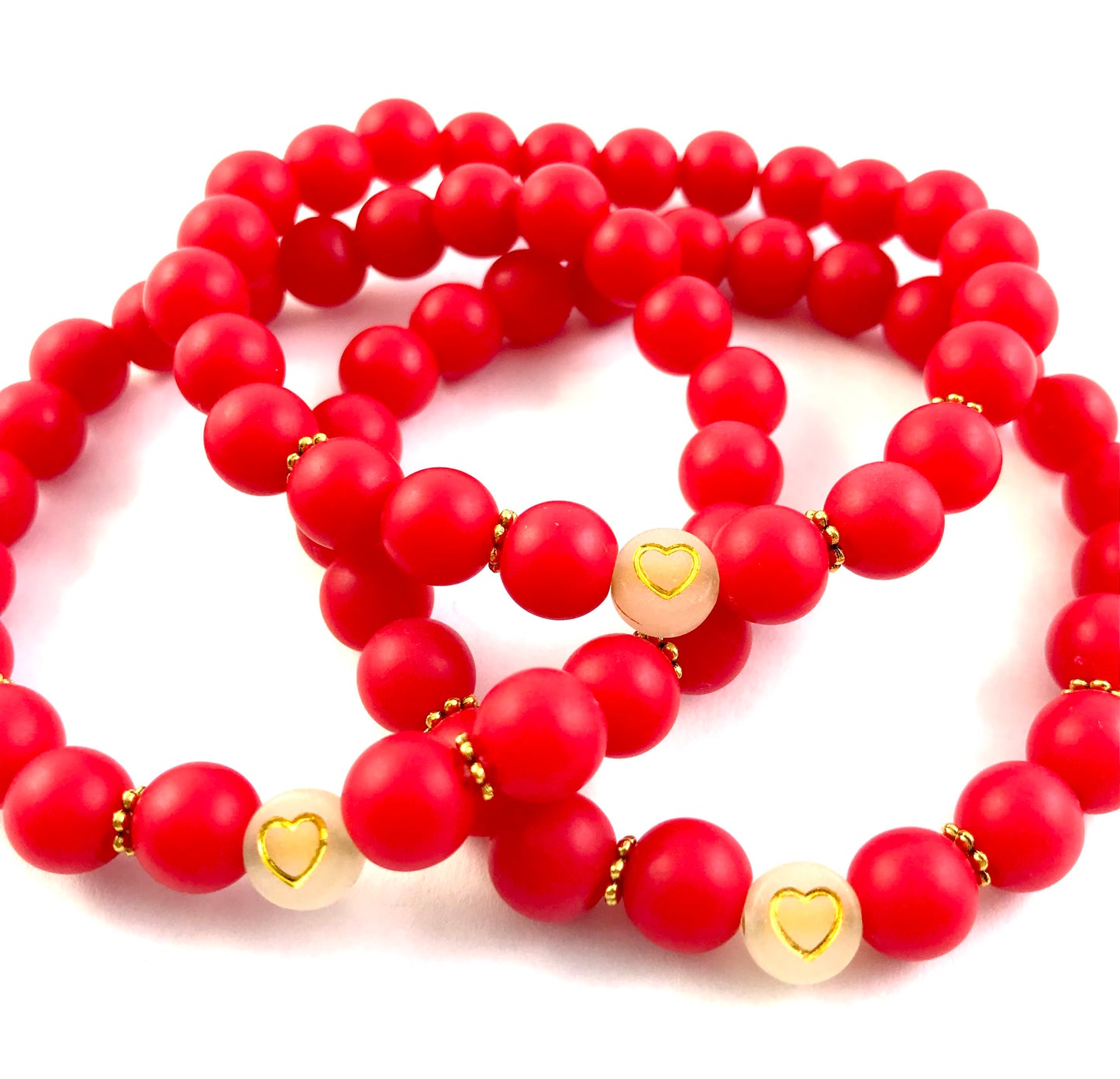 Korálkové náramky set 3 ks so srdiečkami červené-Bracelets-DIARAfashion-DIARA.sk