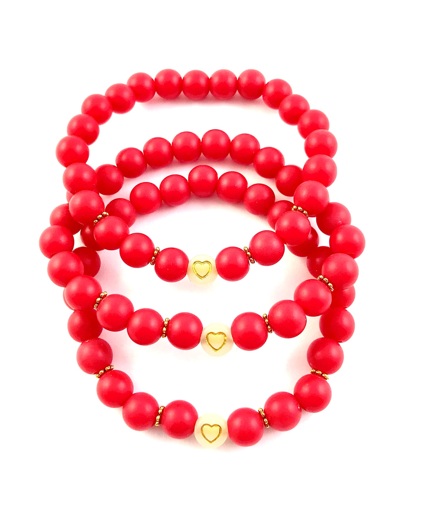 Korálkové náramky set 3 ks so srdiečkami červené-Bracelets-DIARAfashion-DIARA.sk