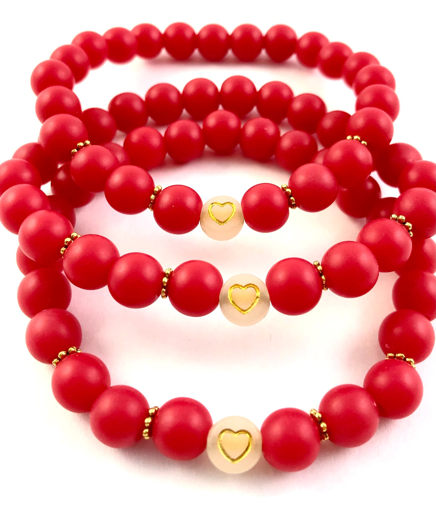 Korálkové náramky set 3 ks so srdiečkami červené-Bracelets-DIARAfashion-DIARA.sk