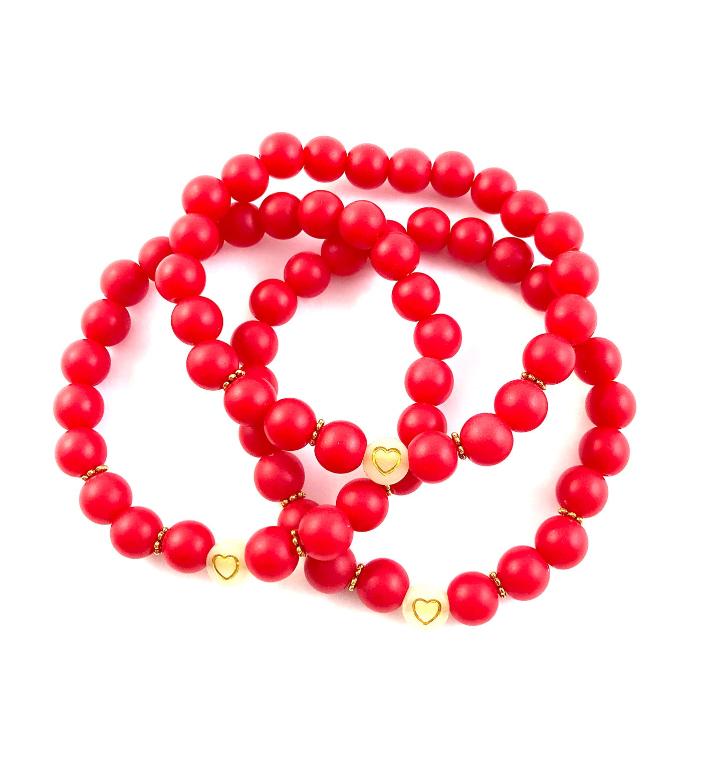 Korálkové náramky set 3 ks so srdiečkami červené-Bracelets-DIARAfashion-DIARA.sk