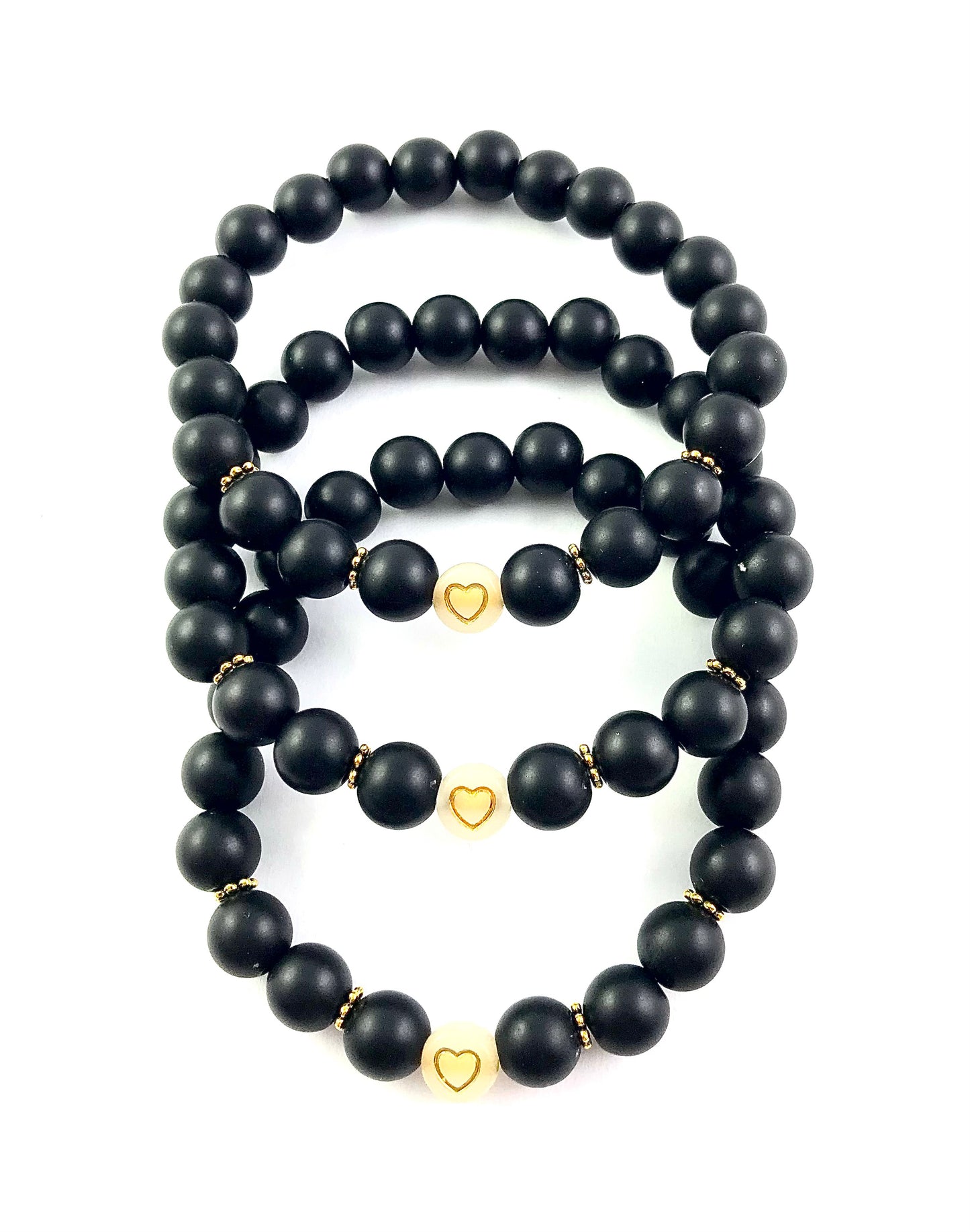 Korálkové náramky set 3 ks so srdiečkami čierne-Bracelets-DIARAfashion-DIARA.sk