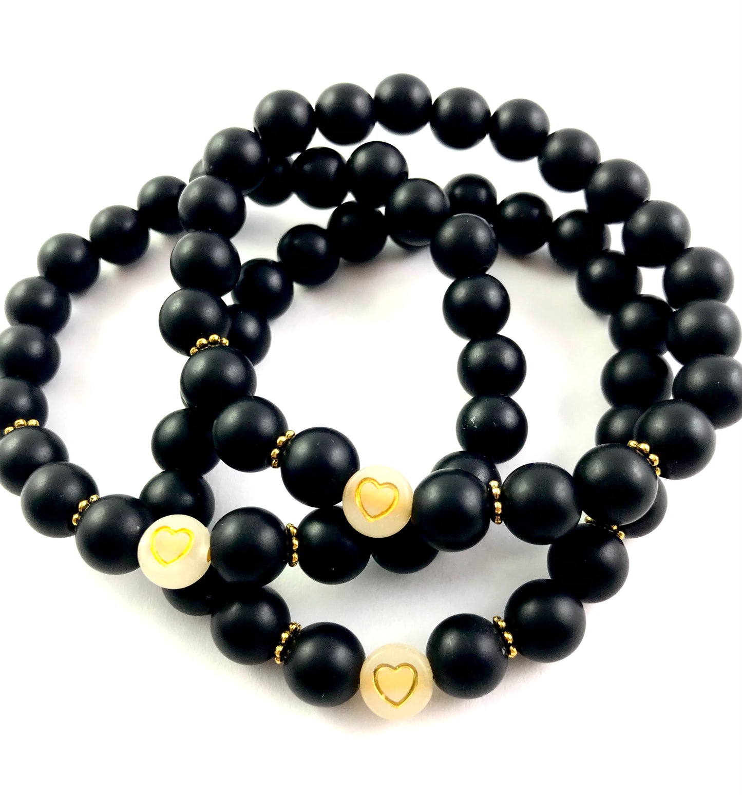 Korálkové náramky set 3 ks so srdiečkami čierne-Bracelets-DIARAfashion-DIARA.sk