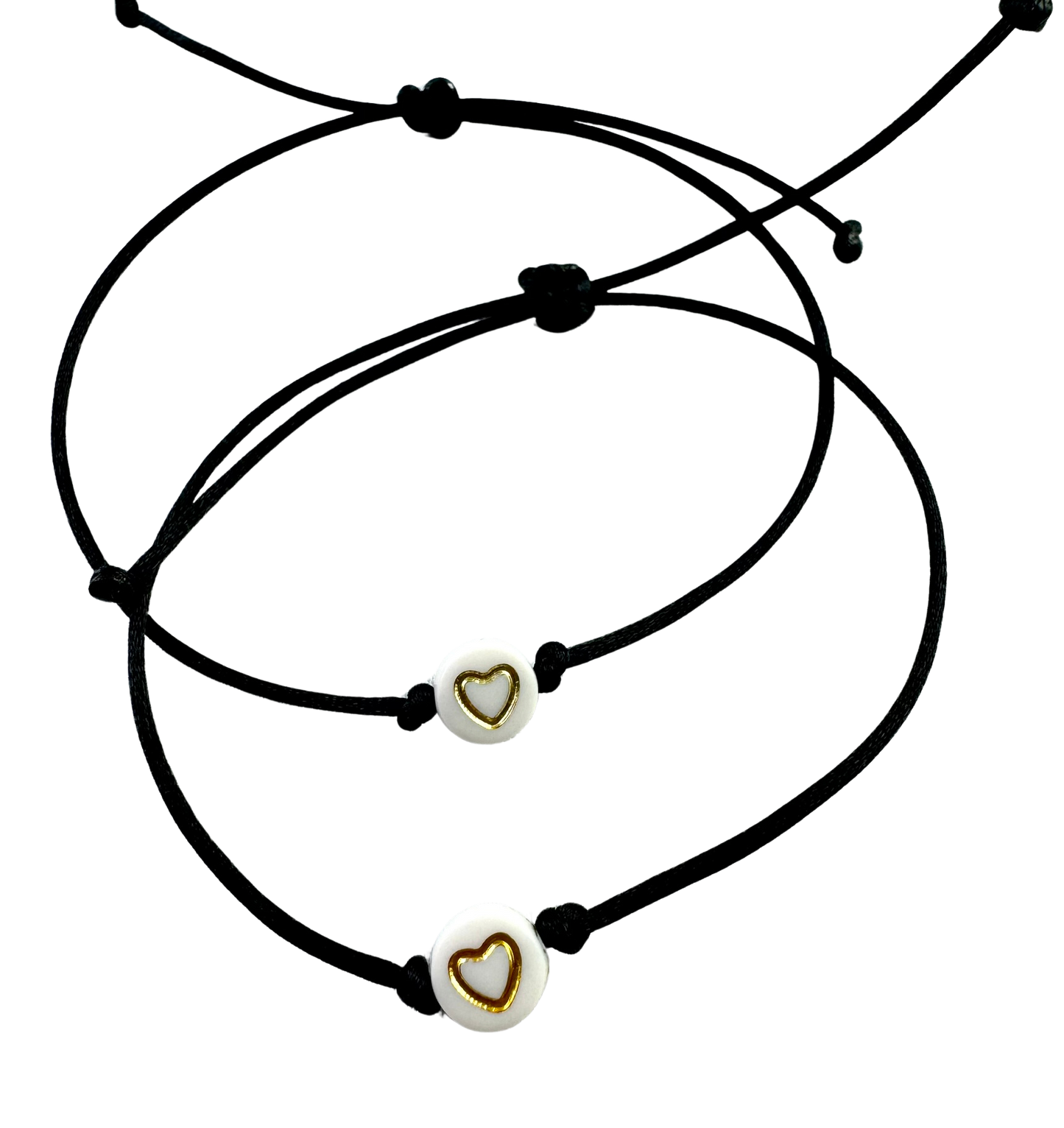 Náramky pre páry tenké so zlatými srdiečkami čierne-Bracelets-DIARAfashion-DIARA.sk