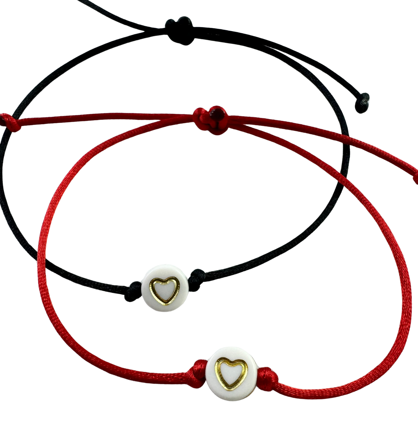 Náramky pre páry tenké so zlatými srdiečkami čierny a červený-Bracelets-DIARAfashion-DIARA.sk