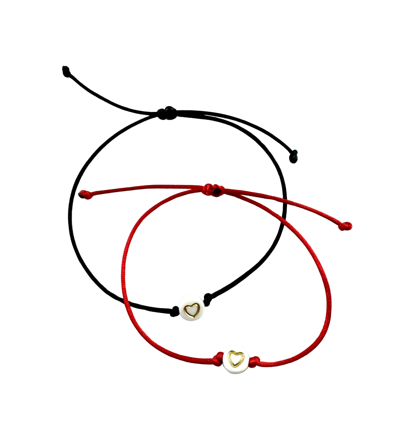 Náramky pre páry tenké so zlatými srdiečkami čierny a červený-Bracelets-DIARAfashion-DIARA.sk