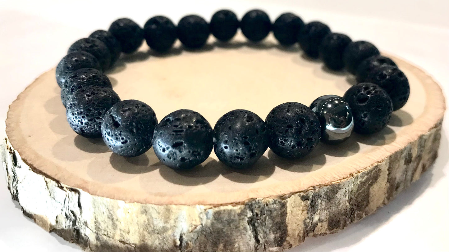 Náramok z minerálov Lávový kameň a Hematit čierny 10 mm-Bracelets-DIARAfashion-Pánsky-DIARA.sk