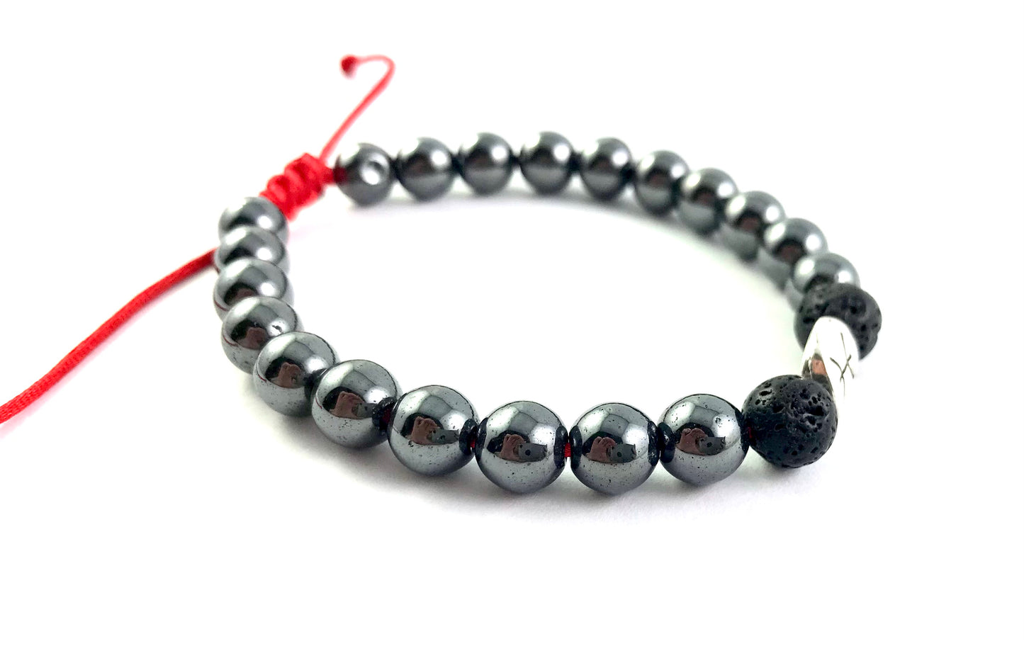 Náramok z minerálov zverokruh Hematit a Lávový kameň 8 mm červená šnúrka-Bracelets-DIARAfashion-Dámsky-Vodnár-DIARA.sk