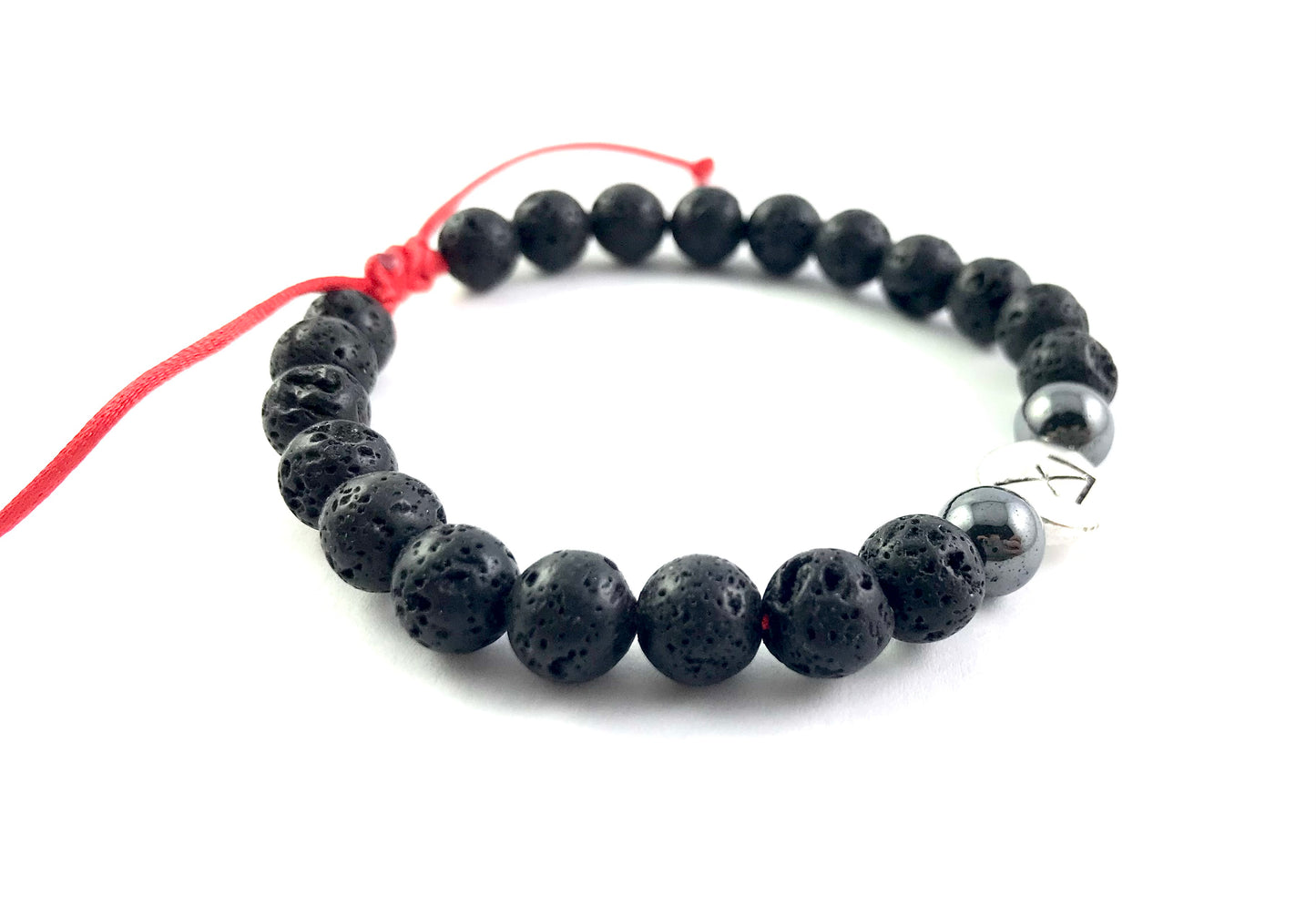Náramok z minerálov zverokruh Lávový kameň a Hematit 8 mm červená šnúrka-Bracelets-DIARAfashion-Dámsky-Vodnár-DIARA.sk