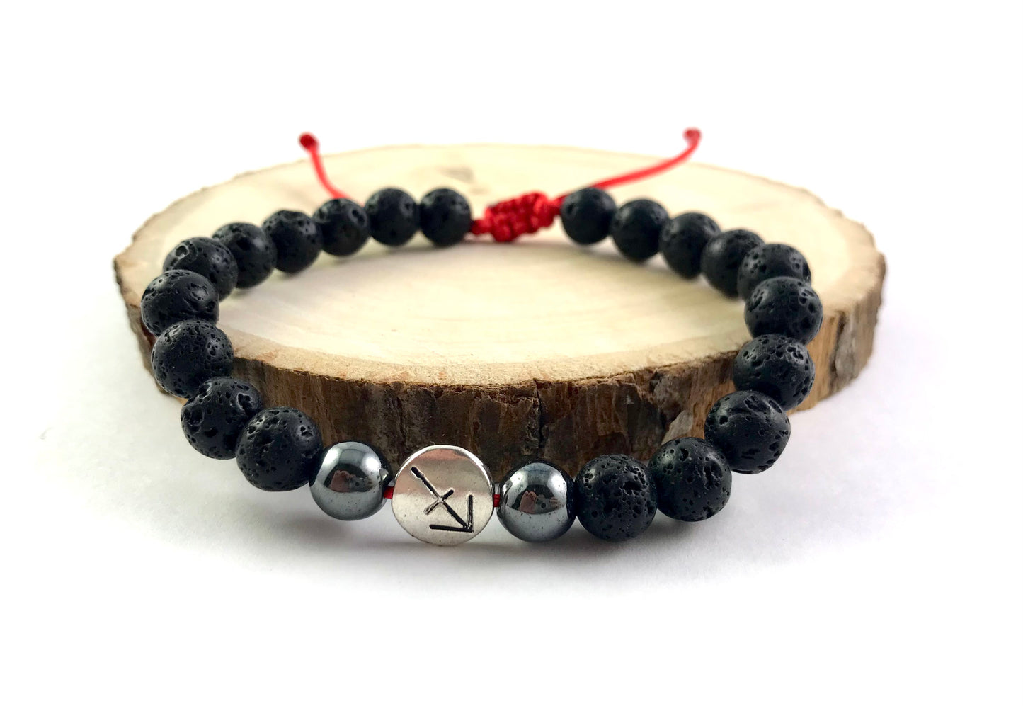 Náramok z minerálov zverokruh Lávový kameň a Hematit 8 mm červená šnúrka-Bracelets-DIARAfashion-Dámsky-Vodnár-DIARA.sk