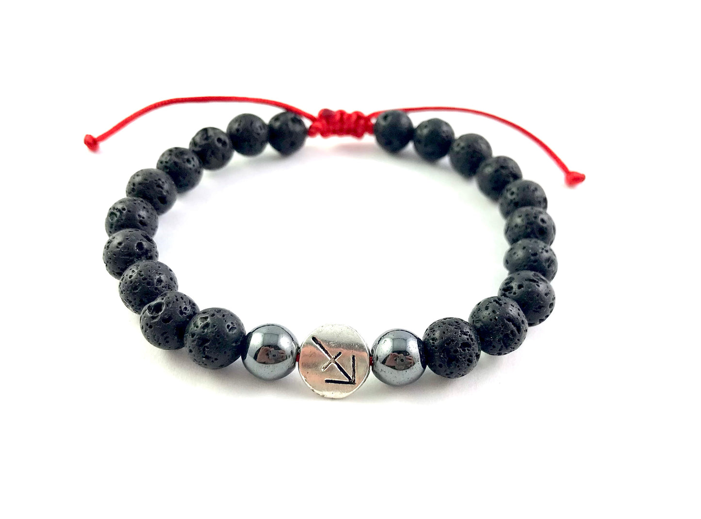 Náramok z minerálov zverokruh Lávový kameň a Hematit 8 mm červená šnúrka-Bracelets-DIARAfashion-Dámsky-Vodnár-DIARA.sk