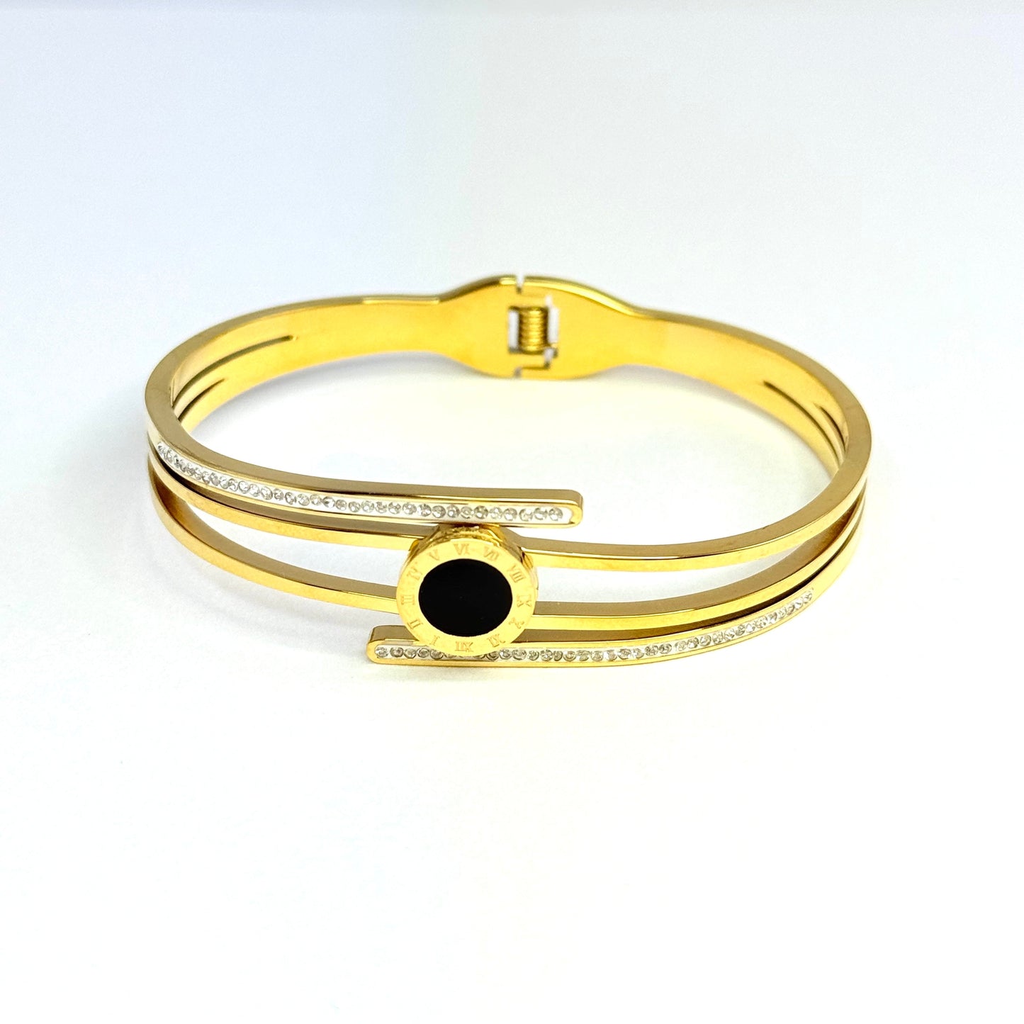 Obručový náramok z chirurgickej ocele s čiernym kruhom zlatý-Bracelets-DIARA.sk-DIARA.sk