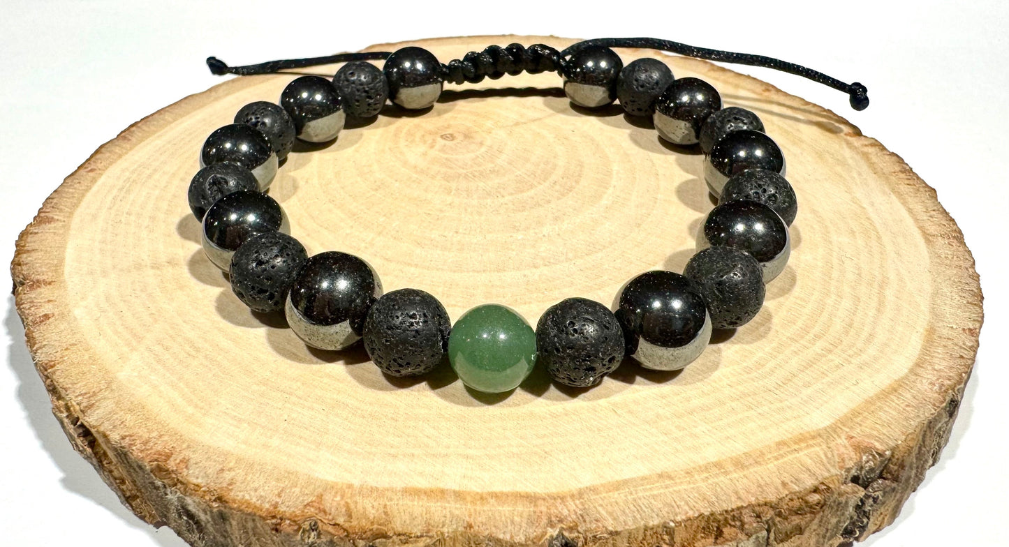 Pánsky náramok z minerálov Lávový kameň, Hematit a Zelený Avanturín na čiernej šnúrke-Bracelets-DIARA.sk-DIARA.sk