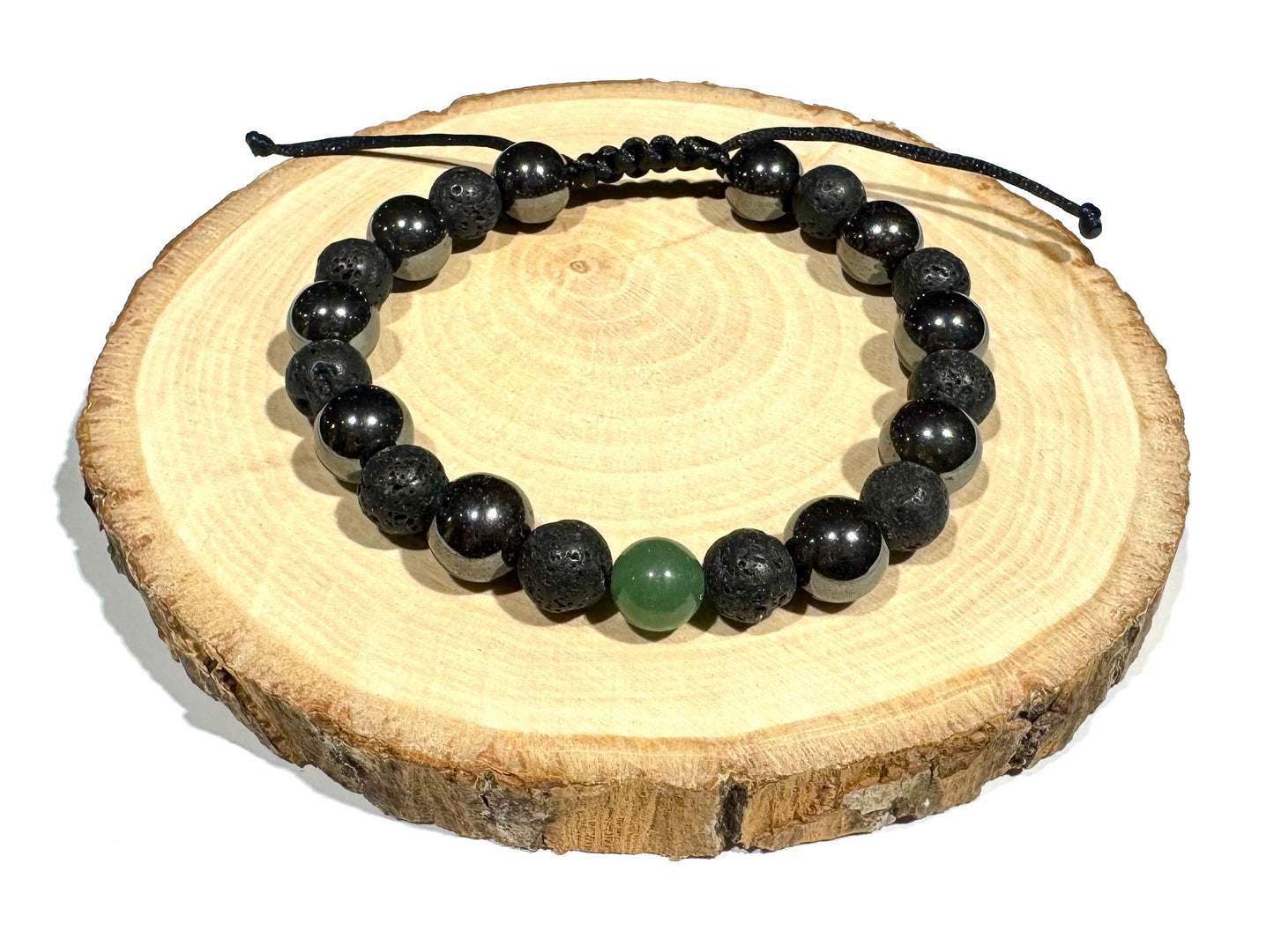 Pánsky náramok z minerálov Lávový kameň, Hematit a Zelený Avanturín na čiernej šnúrke-Bracelets-DIARA.sk-DIARA.sk