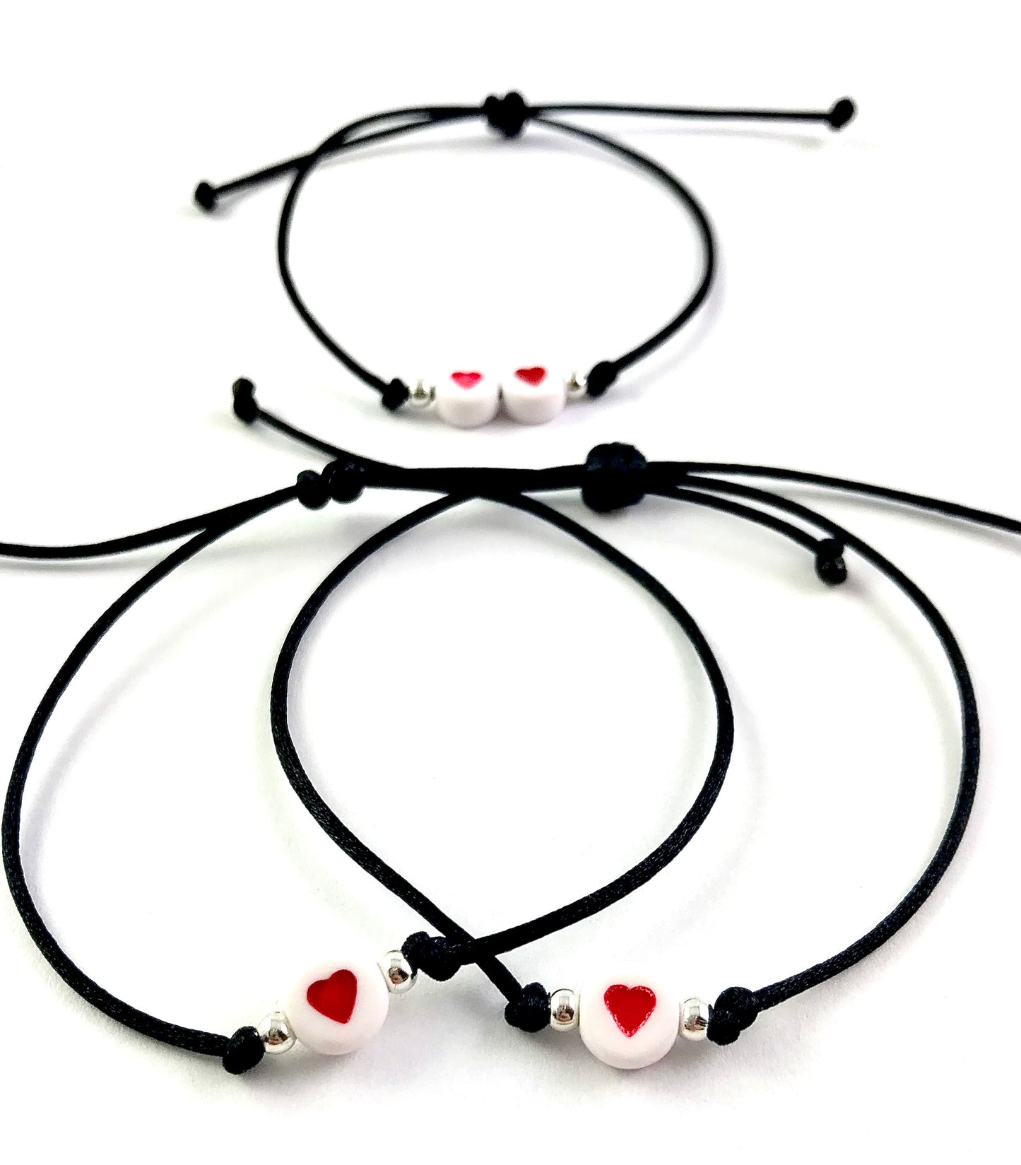 Šnúrkové náramky set 3 ks čierne so srdiečkami-Bracelets-DIARAfashion-DIARA.sk
