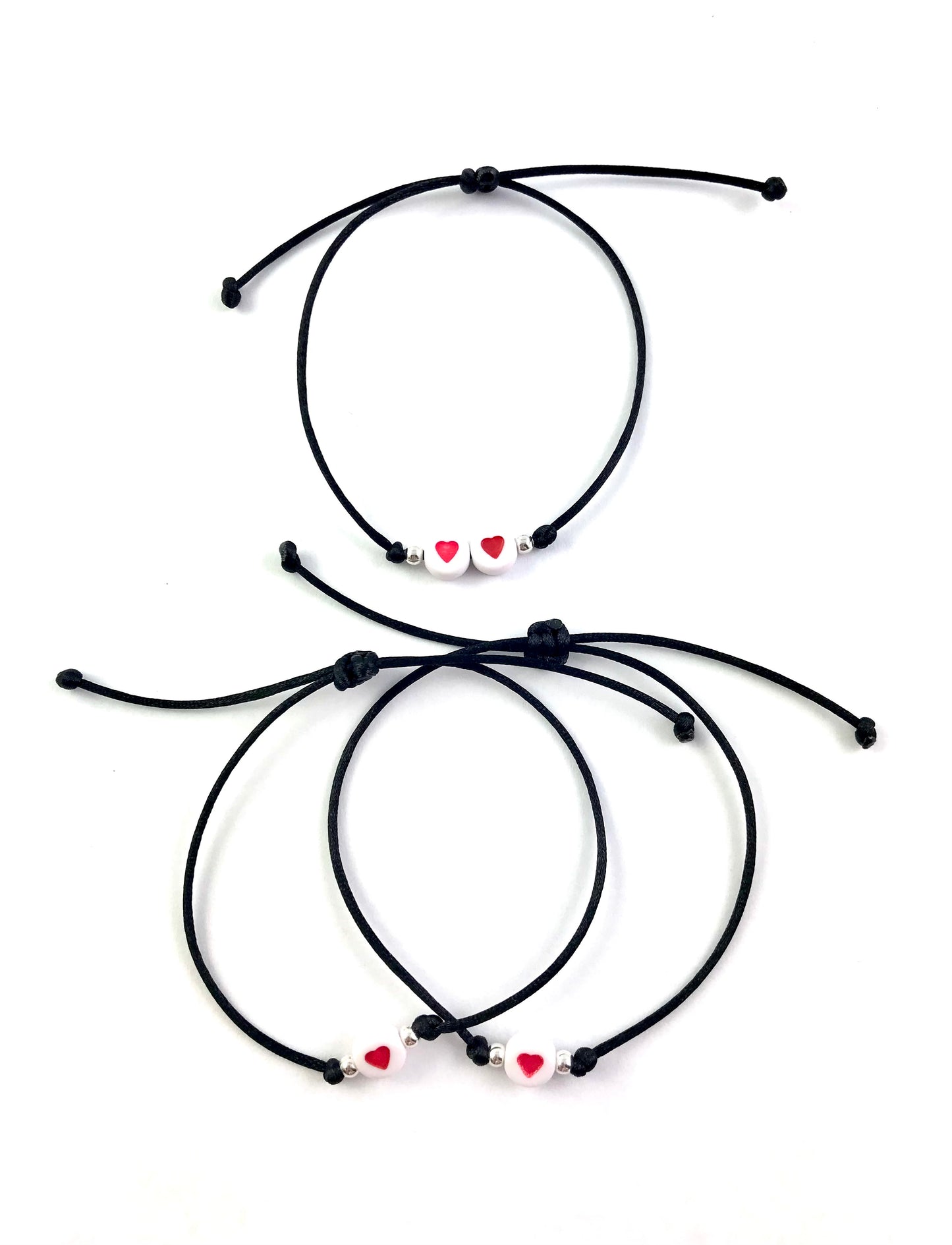 Šnúrkové náramky set 3 ks čierne so srdiečkami-Bracelets-DIARAfashion-DIARA.sk