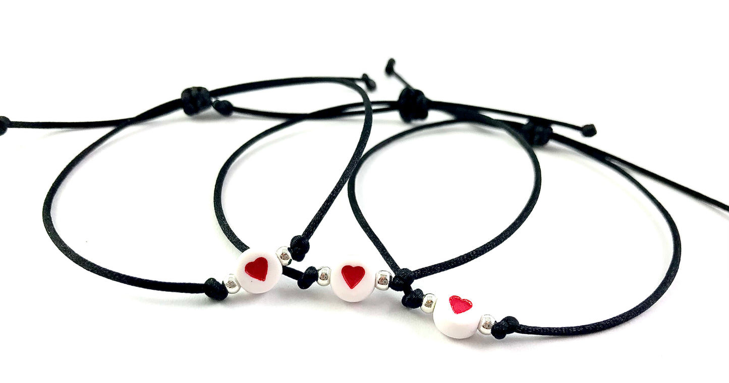 Šnúrkové náramky set 3 ks čierne so srdiečkom-Bracelets-DIARAfashion-DIARA.sk