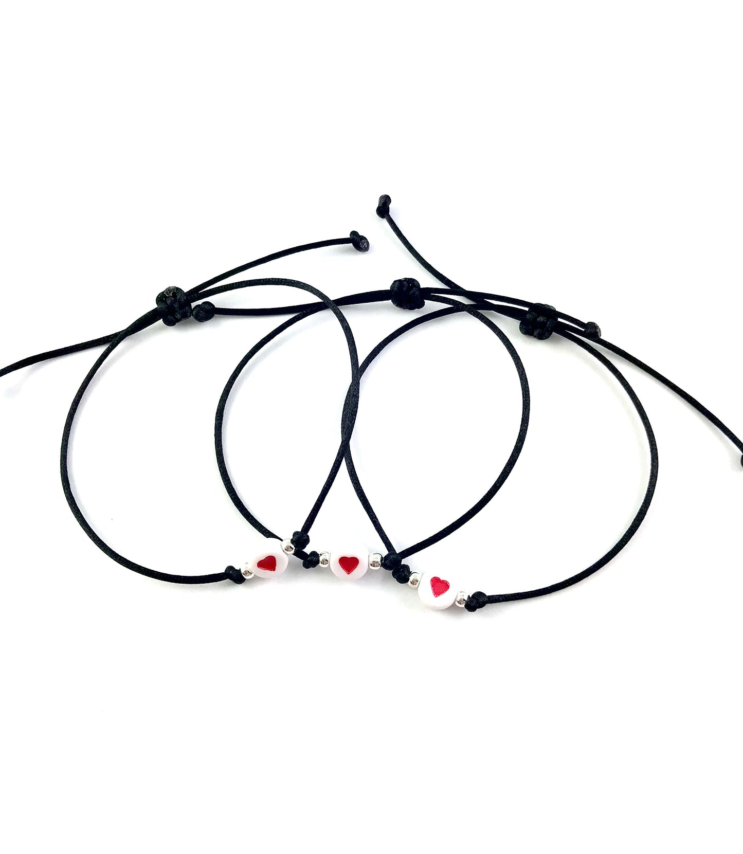 Šnúrkové náramky set 3 ks čierne so srdiečkom-Bracelets-DIARAfashion-DIARA.sk