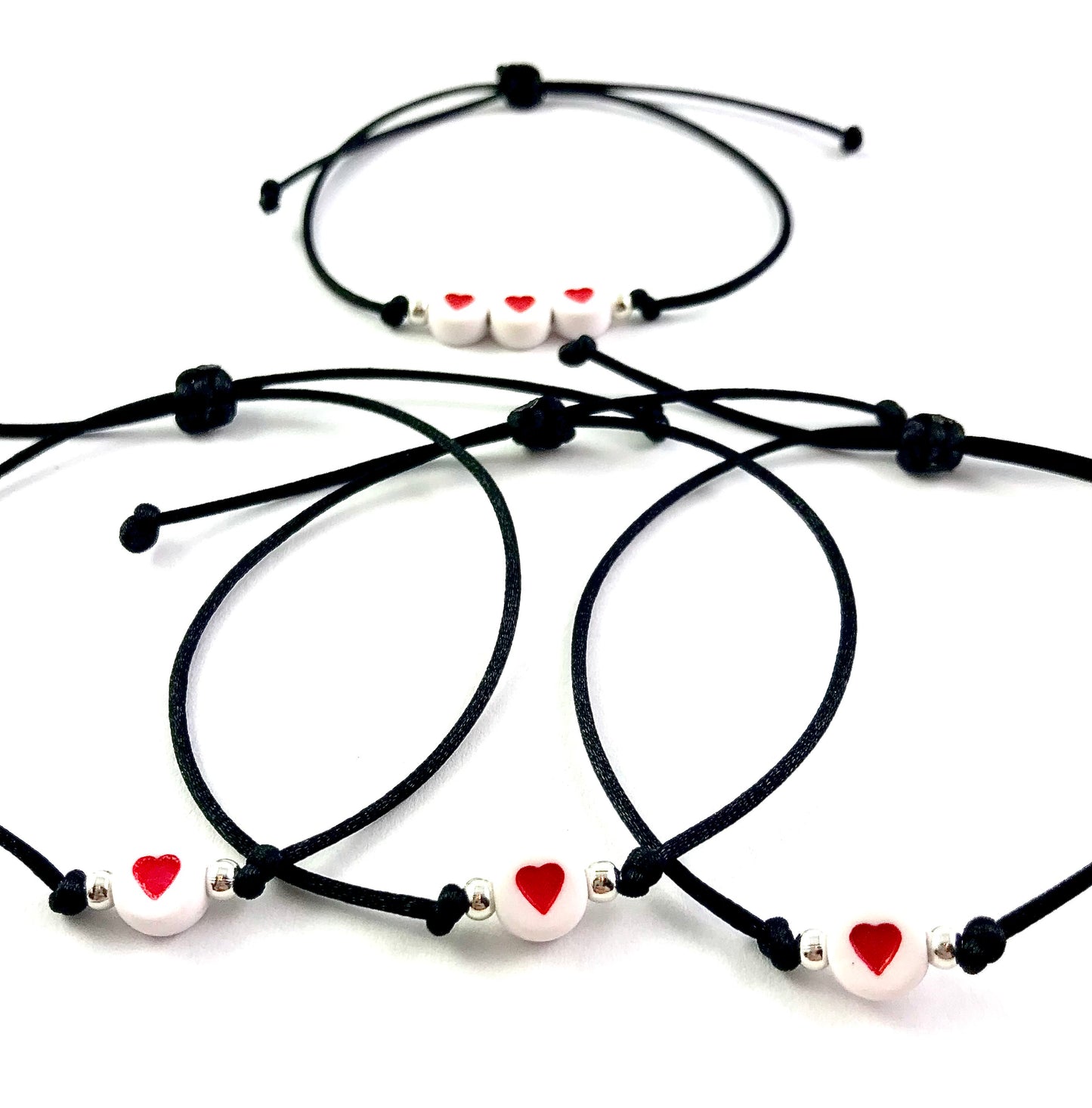 Šnúrkové náramky set 4 ks čierne so srdiečkami-Bracelets-DIARA-DIARA.sk
