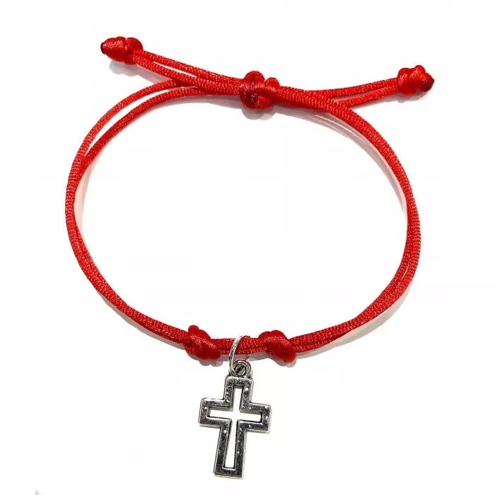 Dámsky náramok tenký šnúrkový s príveskom kríž červený-Bracelets-DIARAfashion-DIARA.sk