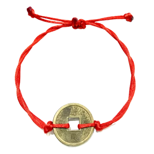 Dámsky pletený šnúrkový náramok pre šťastie s čínskou mincou červený-Bracelets-DIARAfashion-DIARA.sk