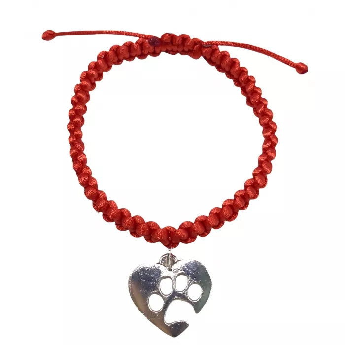 Dámsky pletený šnúrkový náramok s príveskom psia labka červený-Bracelets-DIARAfashion-DIARA.sk