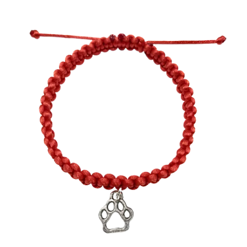 Dámsky pletený šnúrkový náramok s príveskom psia labka červený-Bracelets-DIARAfashion-DIARA.sk