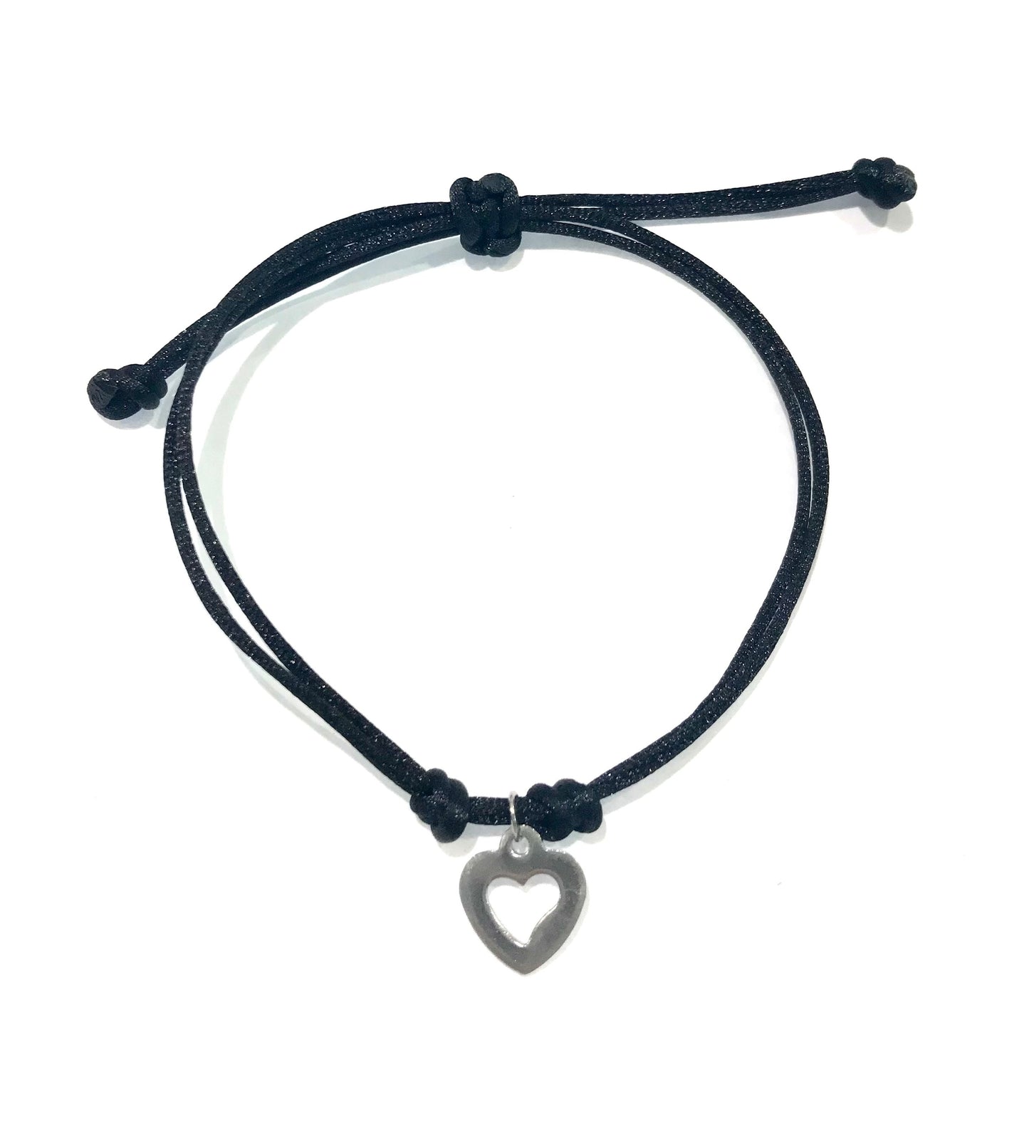 Dámsky šnúrkový náramok s príveskom srdce z chirurgickej ocele-Bracelets-DIARAfashion-Čierny-DIARA.sk