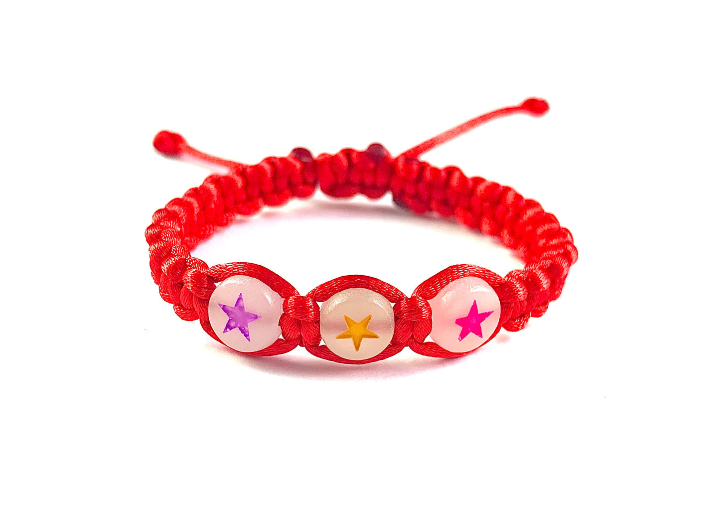Detský pletený náramok s hviezdičkami svietiacimi v tme červený-Bracelets-DIARAfashion-Pre dievča-0-12 mesiacov-DIARA.sk