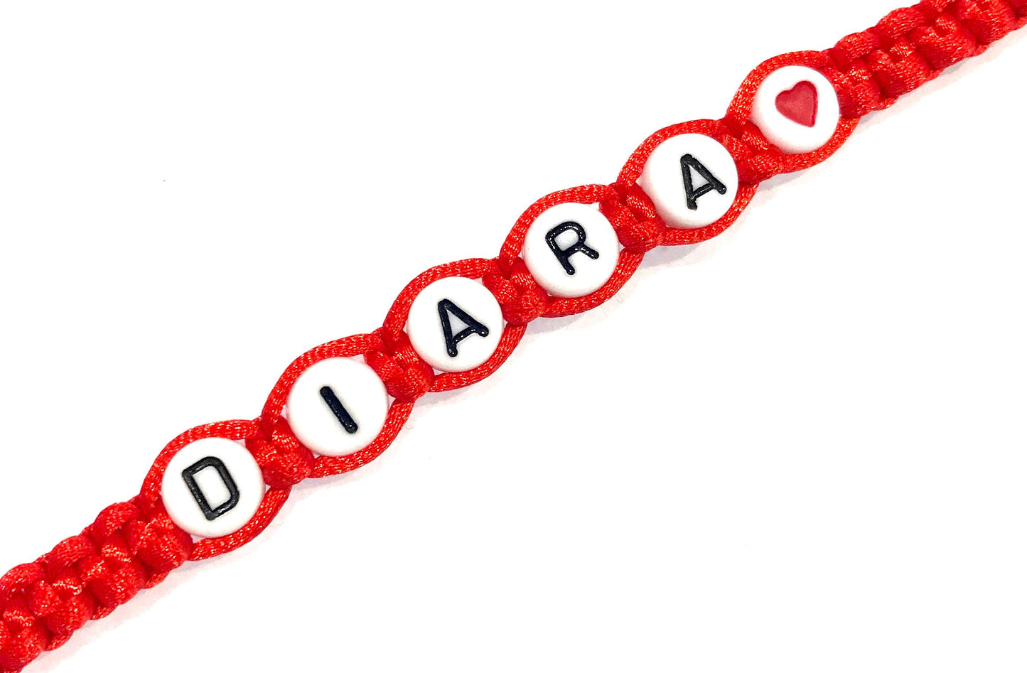 Detský pletený náramok s menom a srdiečkom červený