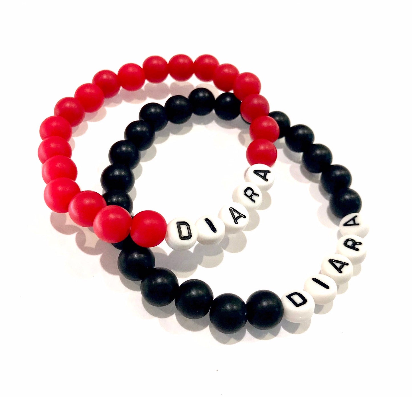 Náramky pre páry s menom s korálkami čierno-červené 2 ks-Bracelets-DIARAfashion-DIARA.sk