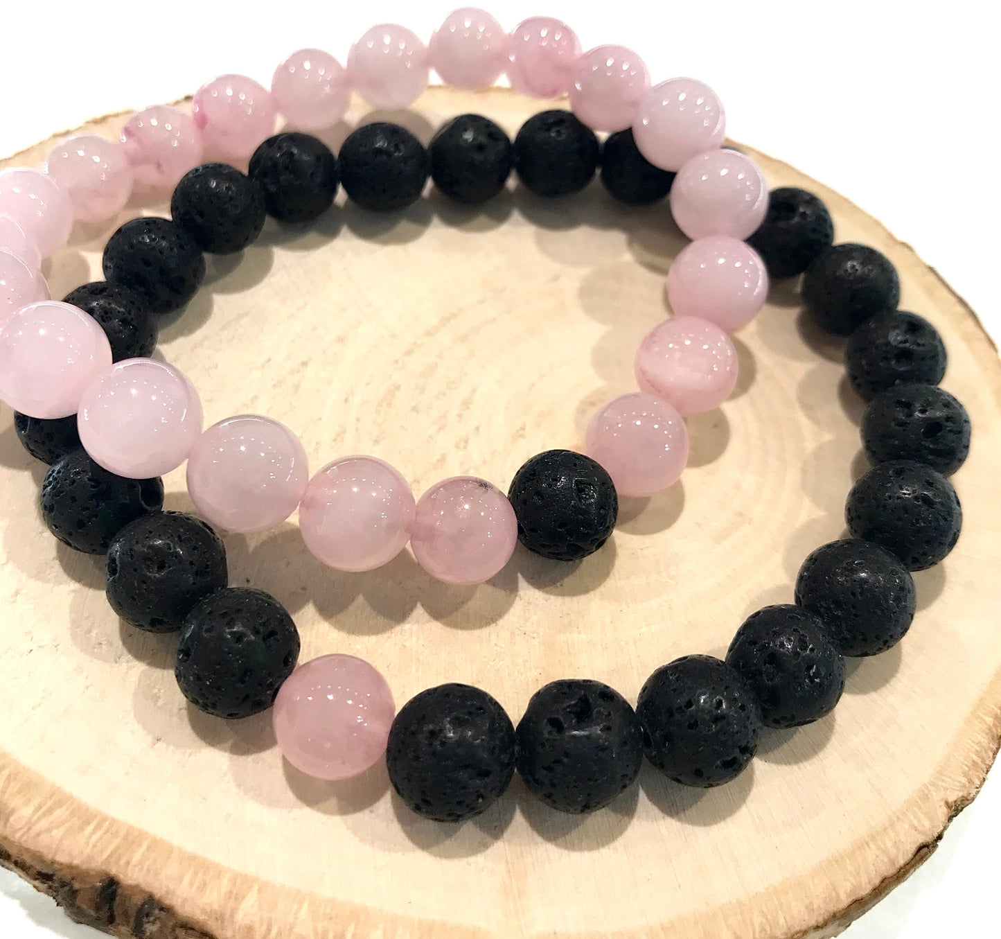 Náramky pre páry z minerálov Ruženín a Lávový kameň guľaté 8 mm-Bracelets-DIARAfashion-DIARA.sk