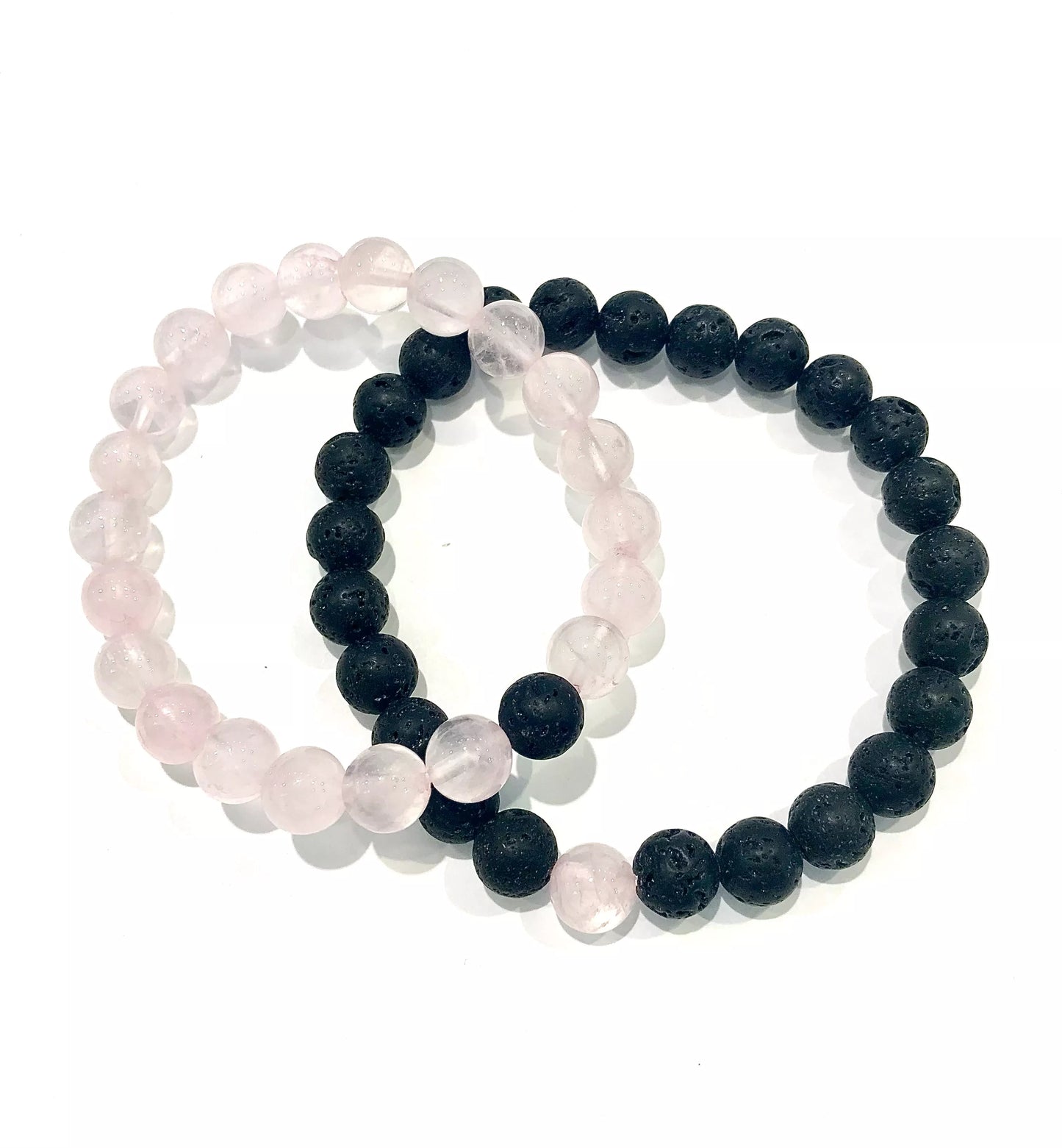 Náramky pre páry z minerálov Ruženín a Lávový kameň guľaté 8 mm-Bracelets-DIARAfashion-DIARA.sk