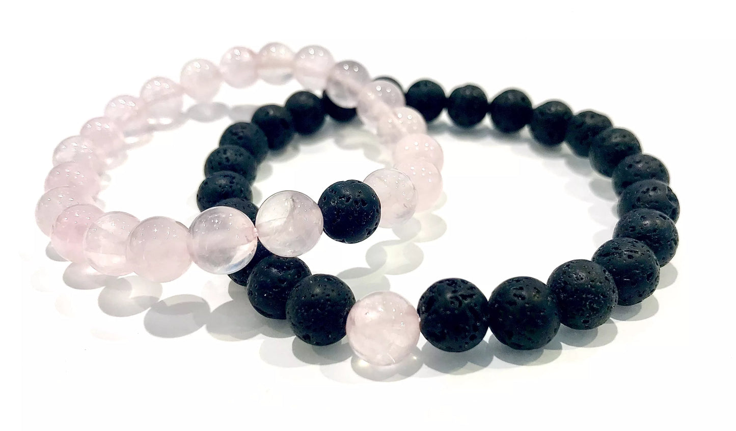Náramky pre páry z minerálov Ruženín a Lávový kameň guľaté 8 mm-Bracelets-DIARAfashion-DIARA.sk