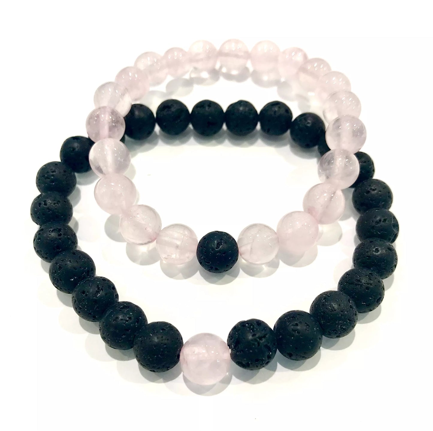 Náramky pre páry z minerálov Ruženín a Lávový kameň guľaté 8 mm-Bracelets-DIARAfashion-DIARA.sk
