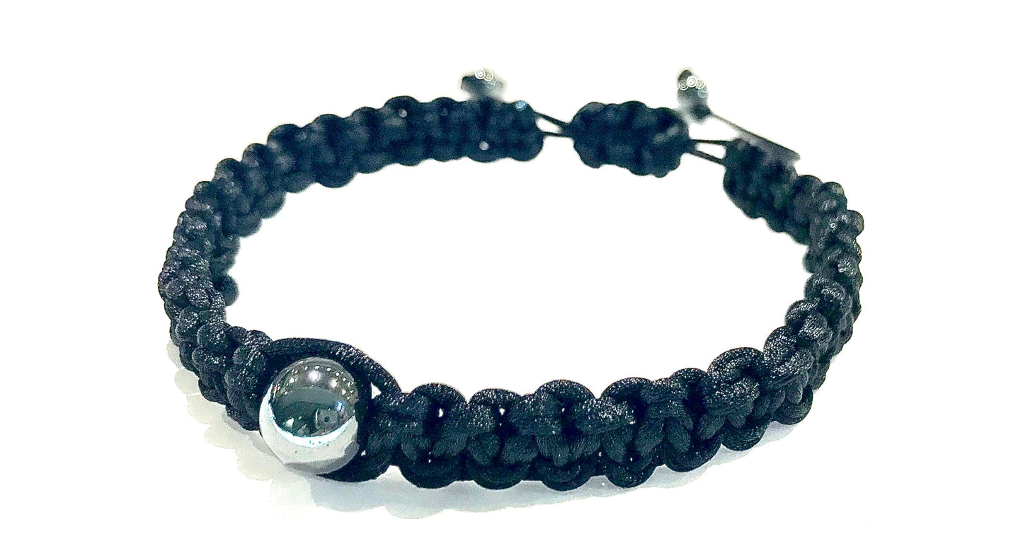 Pánsky nastaviteľný pletený náramok s Hematitom čierny šnúrkový-Bracelets-DIARAfashion-DIARA.sk