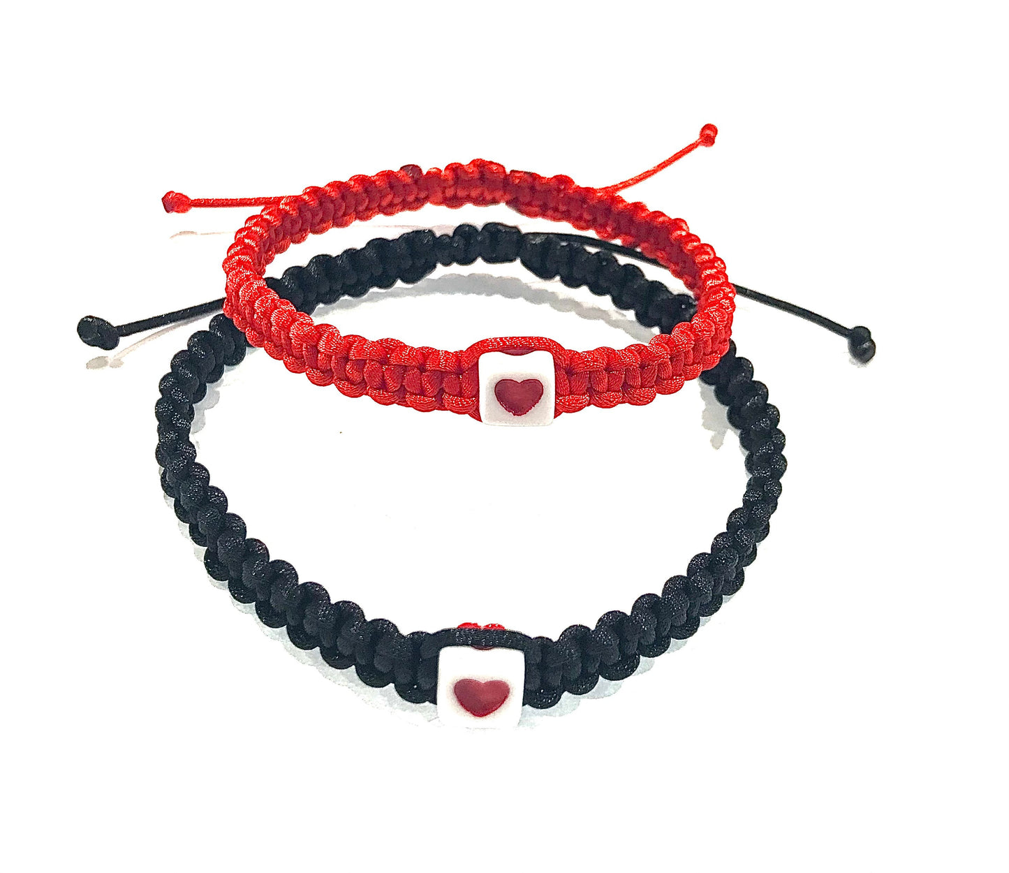 Pletené náramky pre páry so srdcom červený a čierny-Bracelets-DIARAfashion-DIARA.sk