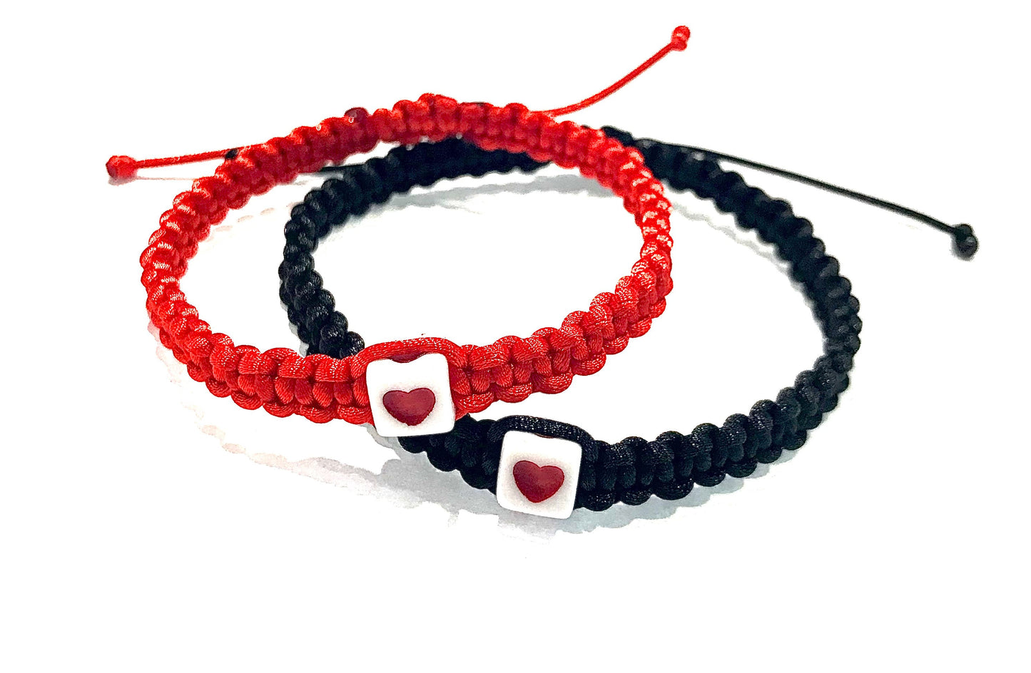 Pletené náramky pre páry so srdcom červený a čierny-Bracelets-DIARAfashion-DIARA.sk