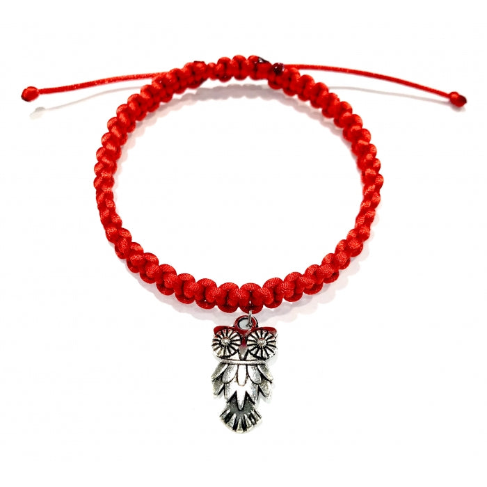 Pletený šnúrkový náramok s príveskom sova červený-Bracelets-DIARAfashion-DIARA.sk