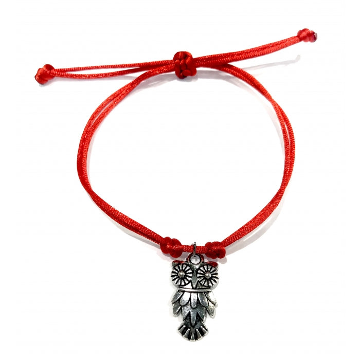 Pletený šnúrkový náramok tenký s príveskom sova červený-Bracelets-DIARAfashion-DIARA.sk