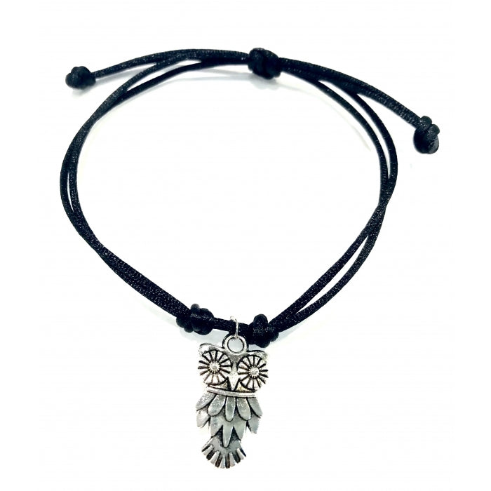 Pletený šnúrkový náramok tenký s príveskom sovy čierny-Bracelets-DIARAfashion-DIARA.sk