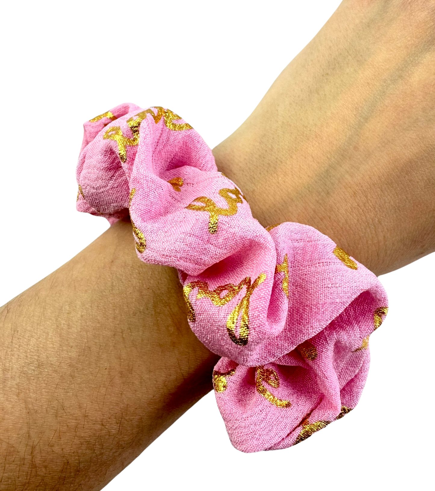 Gumička do vlasov scrunchie s potlačou Love ružová