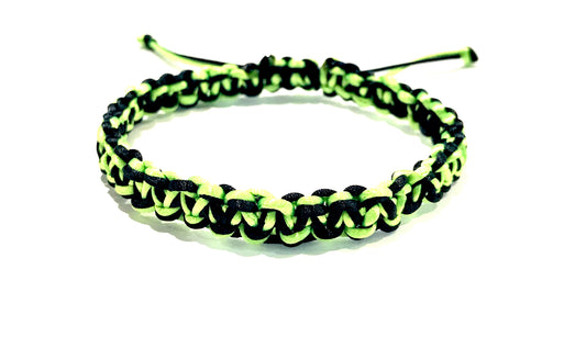 Pánsky náramok pletený šnúrkový dvojfarebný čierny neónový zelený hrubý
